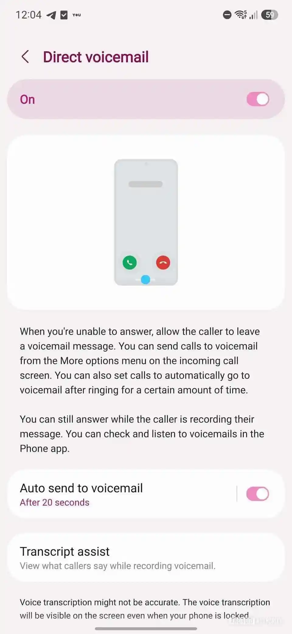 Samsung Direct Voicemail Call Screening